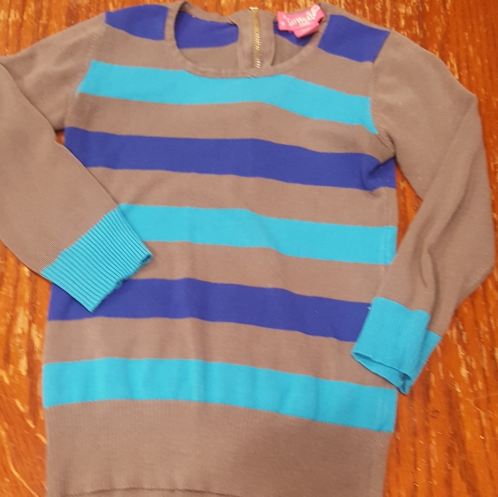 Girls Grey and Blue Striped Sweater